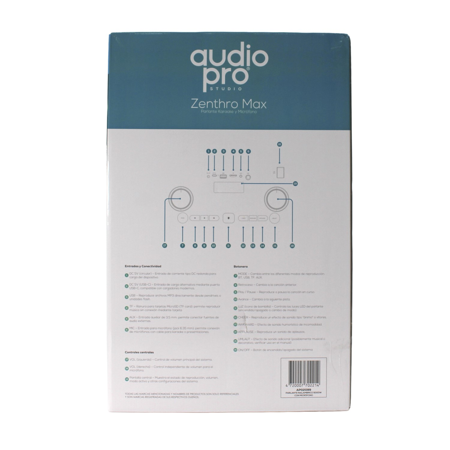 Parlante karaoke Zentro Max AP02099 BT + Micrófono Audiopro 5000W 7