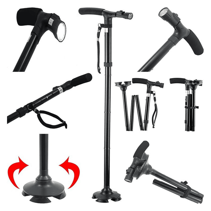 Bastón Ortopédico Plegable 4 Puntos con luz LED DM0023 Doma 3