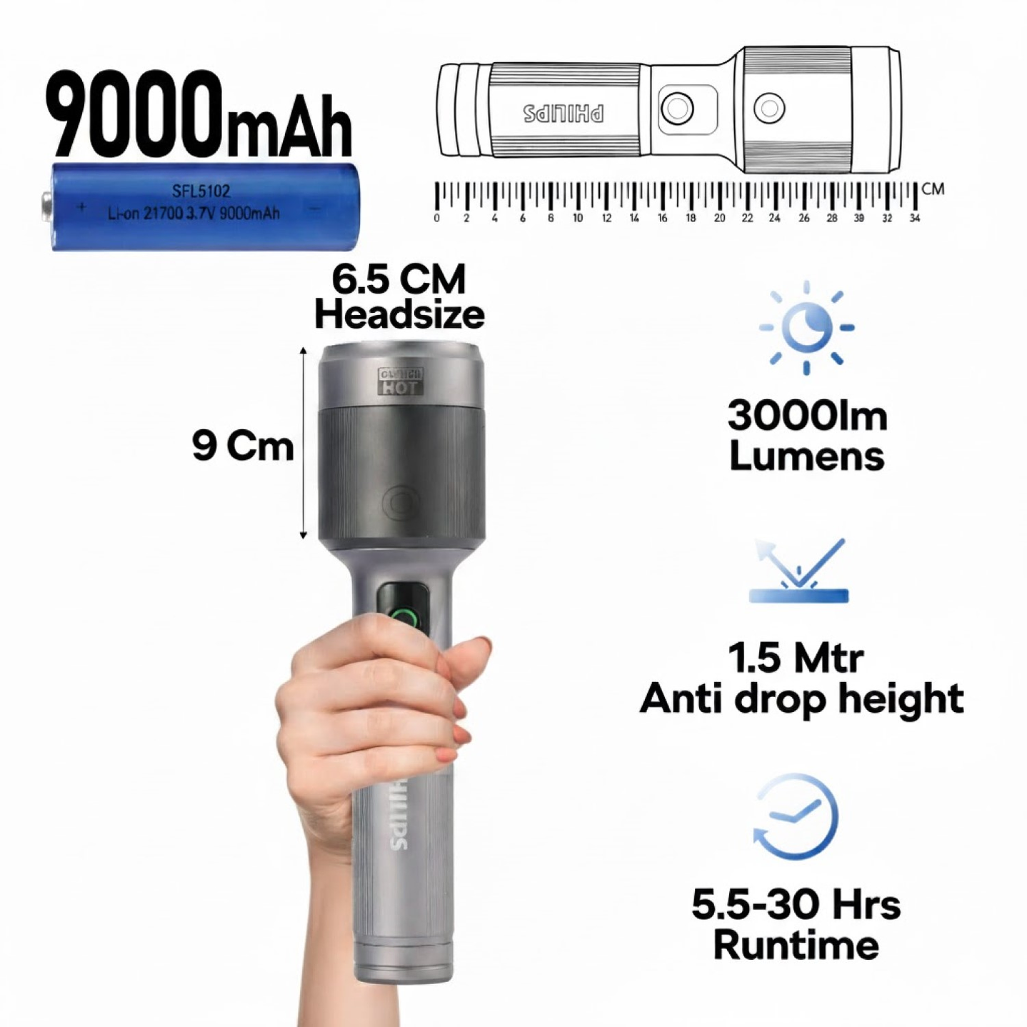 Linterna LED Recargable Philips 3000 lm 60W SFL5102 2