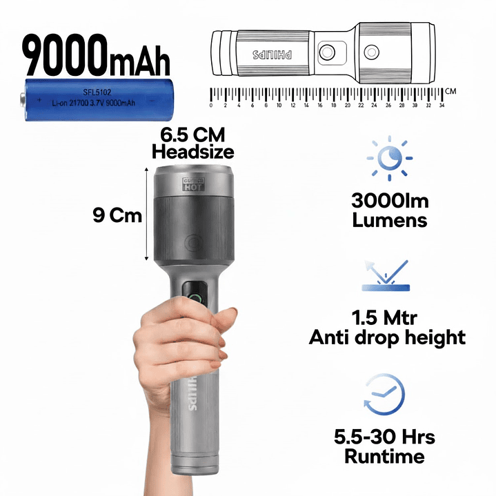 Linterna LED Recargable Philips 3000 lm 60W SFL5102 2