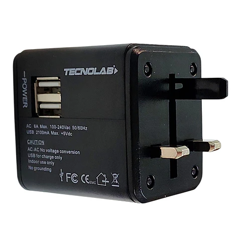 Adaptador Universal De Viaje 2 Usb ProAdaptor TL354 Tecnolab