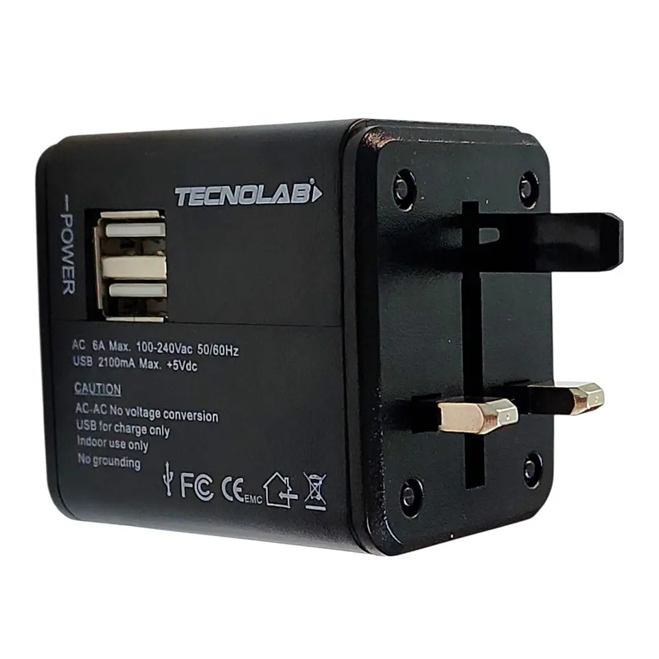 Adaptador Universal De Viaje 2 Usb ProAdaptor TL354 Tecnolab 1