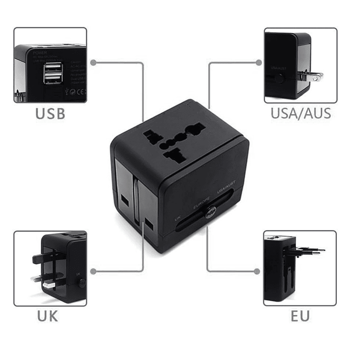 Adaptador Universal De Viaje 2 Usb ProAdaptor TL354 Tecnolab 2