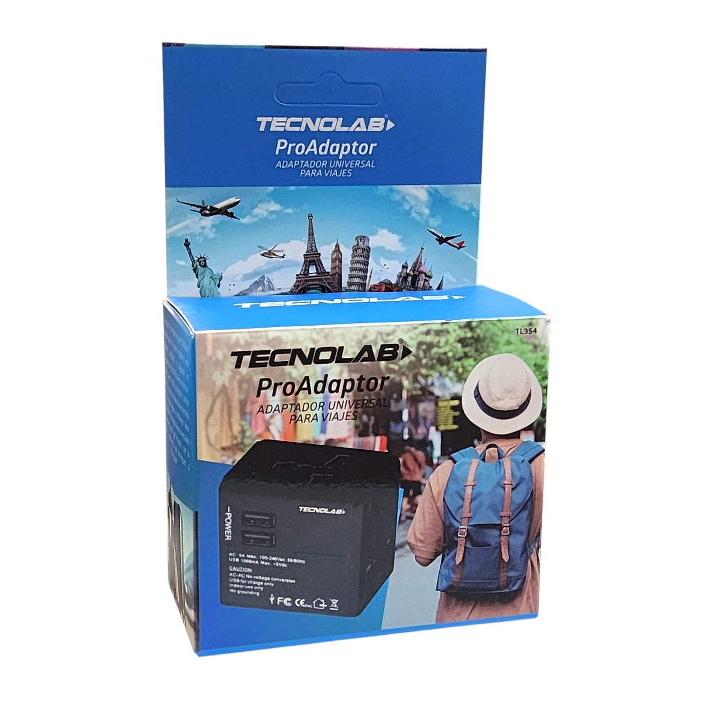 Adaptador Universal De Viaje 2 Usb ProAdaptor TL354 Tecnolab 6