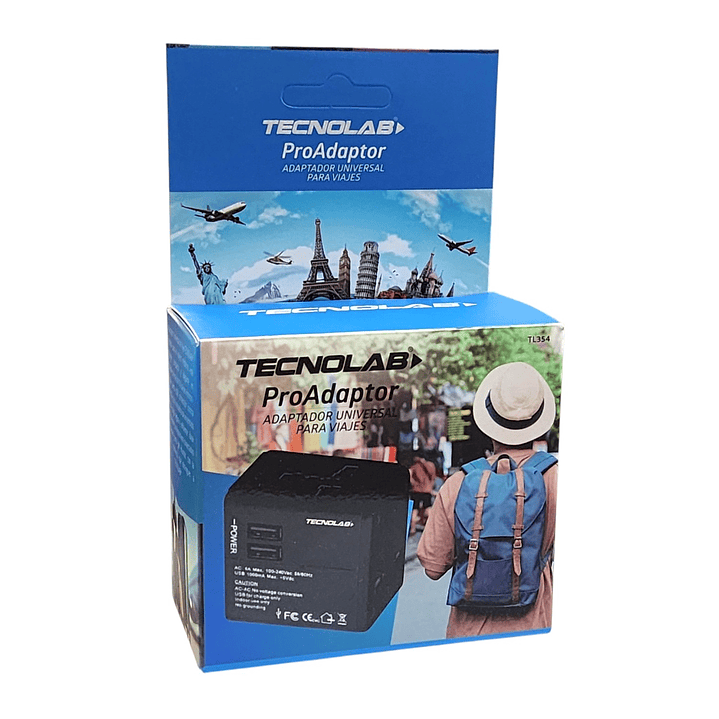 Adaptador Universal De Viaje 2 Usb ProAdaptor TL354 Tecnolab 6