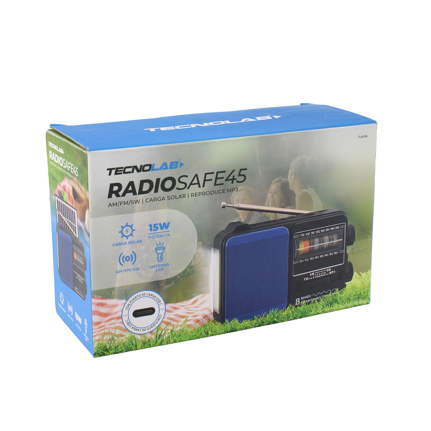Radio Portátil Solar AM FM SW LED 15W TL653BL Tecnolab Azul 5