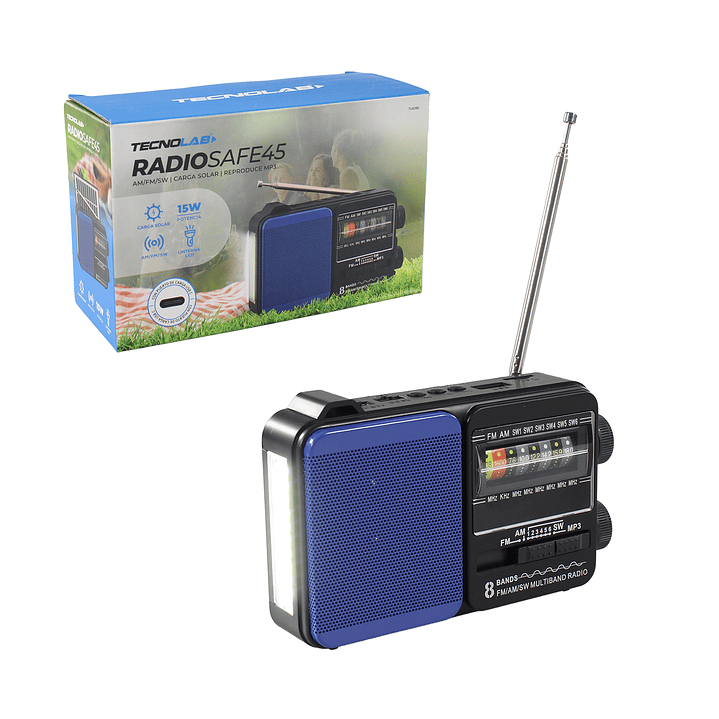 Radio Portátil Solar AM FM SW LED 15W TL653BL Tecnolab Azul 6