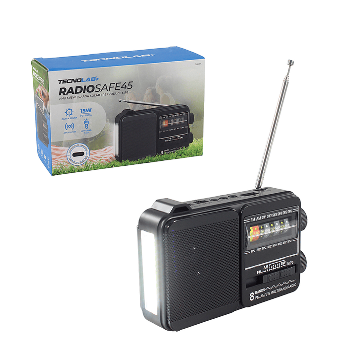 Radio Portátil Solar AM FM SW LED 15W TL653BK Tecnolab Negro 5