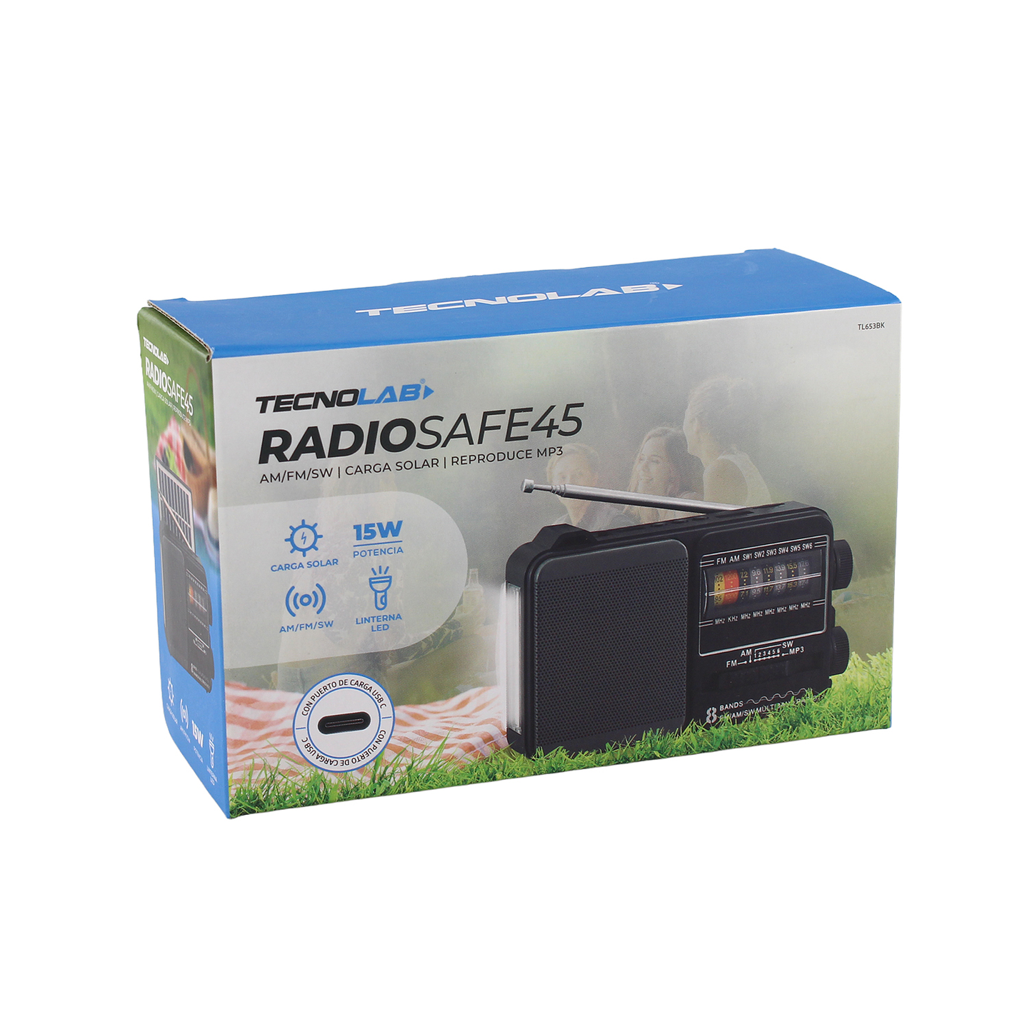Radio Portátil Solar AM FM SW LED 15W TL653BK Tecnolab Negro 6