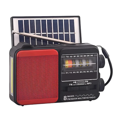 Radio Portátil Solar AM FM SW LED 15W TL653R Tecnolab Rojo