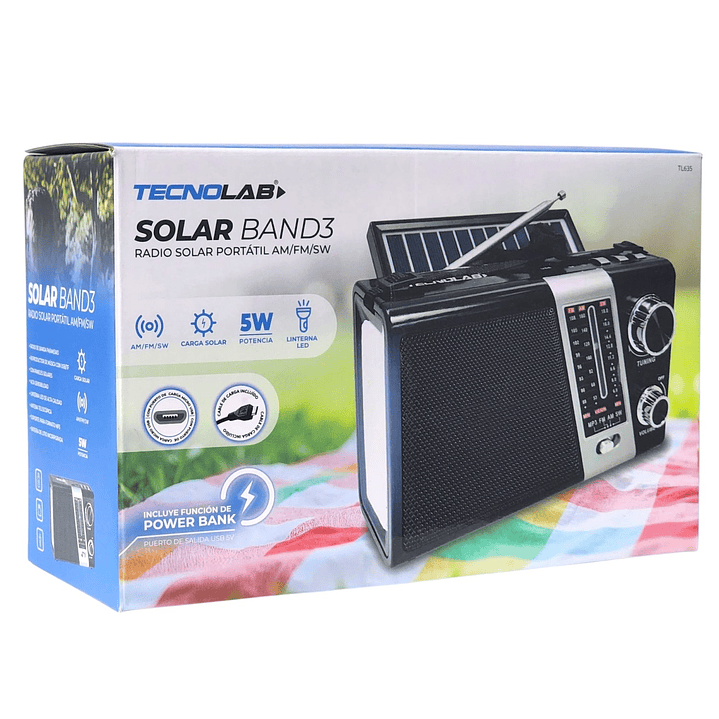 Radio Portátil AM FM SW Solar Band 3 LED USB TL635 Tecnolab 7
