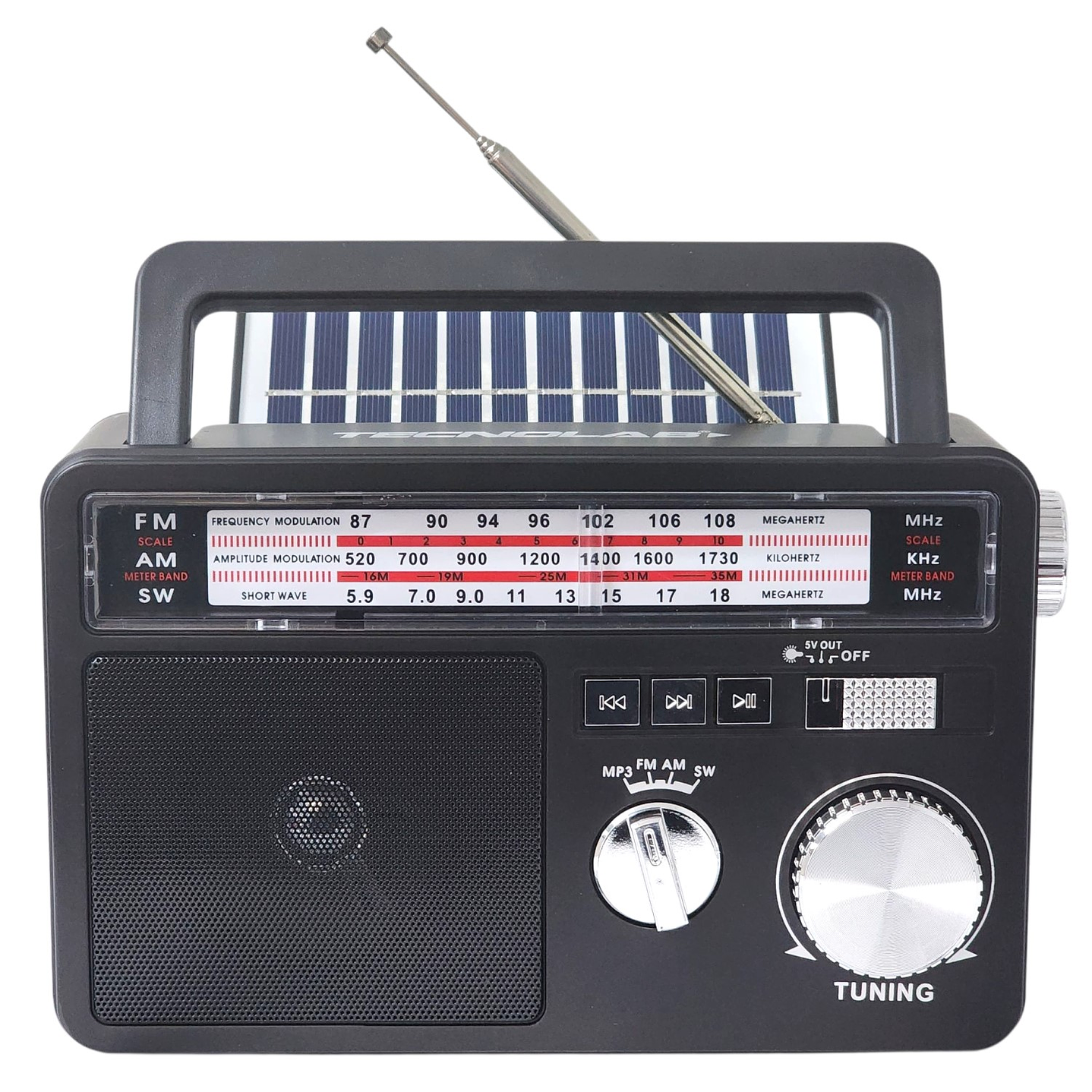Radio Portátil Solar BT USB LED PowerSun TL637 Tecnolab 1