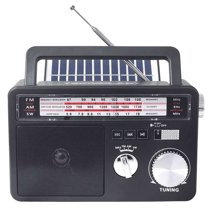 Radio Portátil Solar BT USB LED PowerSun TL637 Tecnolab 1