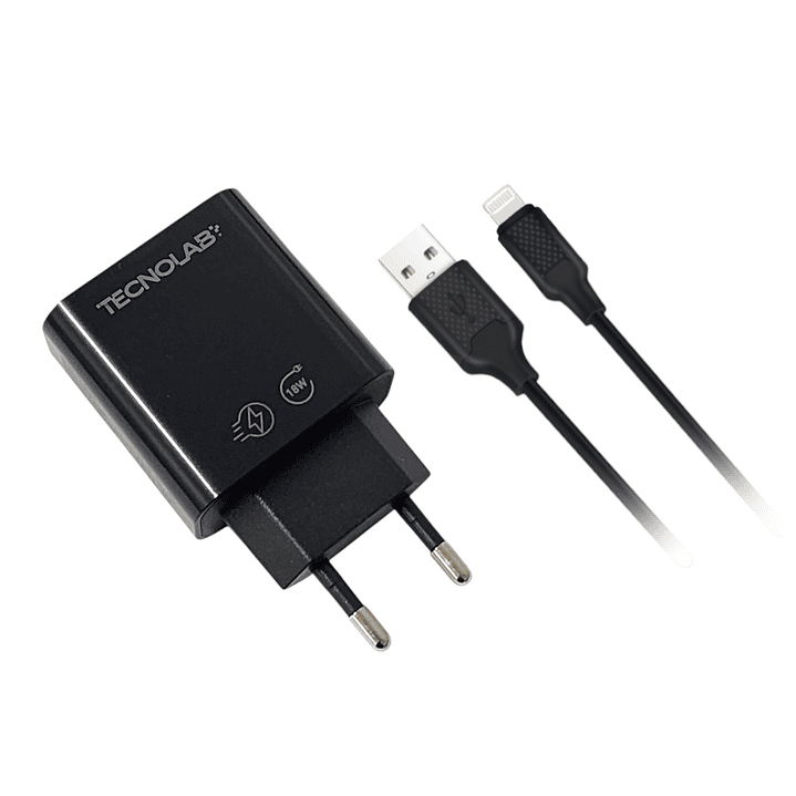 Cargador de Pared 18W QC + Cable USB a LTNG TL466BK Tecnolab 1