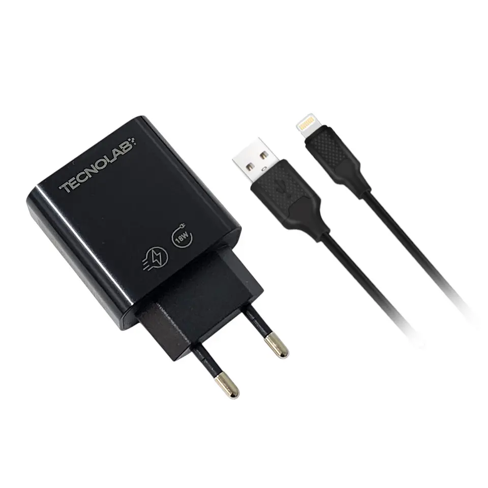Cargador de Pared 18W QC + Cable USB a LTNG TL466BK Tecnolab 1