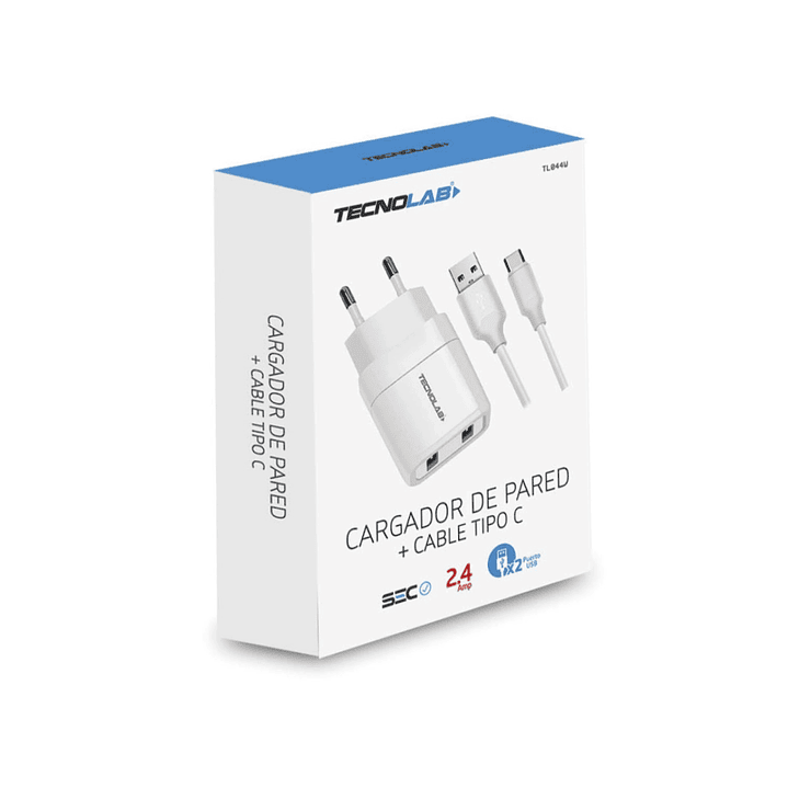 Cargador Pared 2 puertos USB + Cable USB-C TL044W Tecnolab 4
