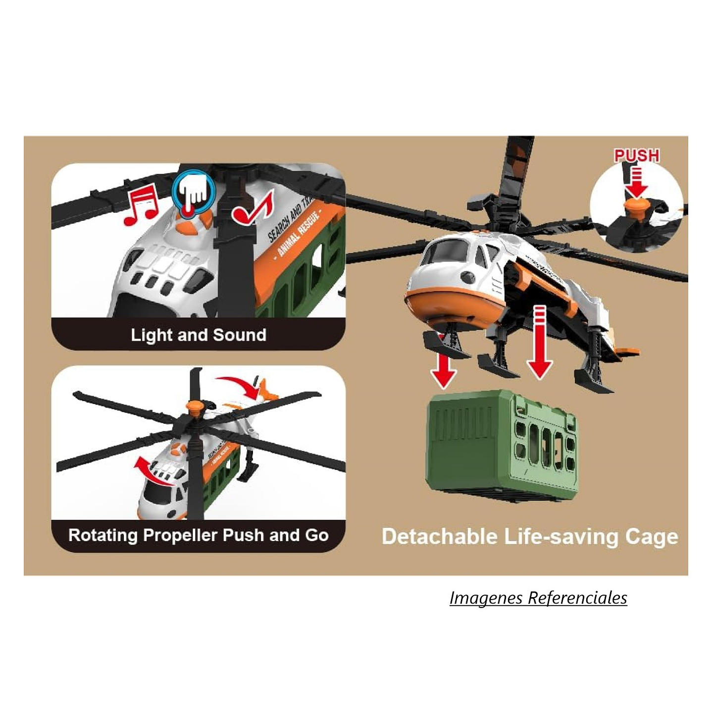 Juguete Helicóptero Transp Dinosaurio Sonido Rescate DBG1672 3