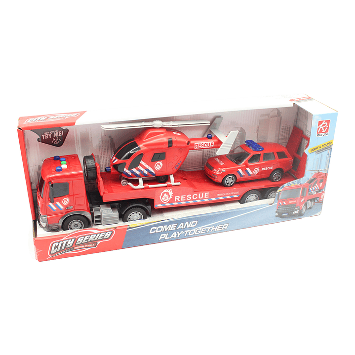 Set Camión Helicóptero Auto Rescate Sonido Fricción DGB1670 6