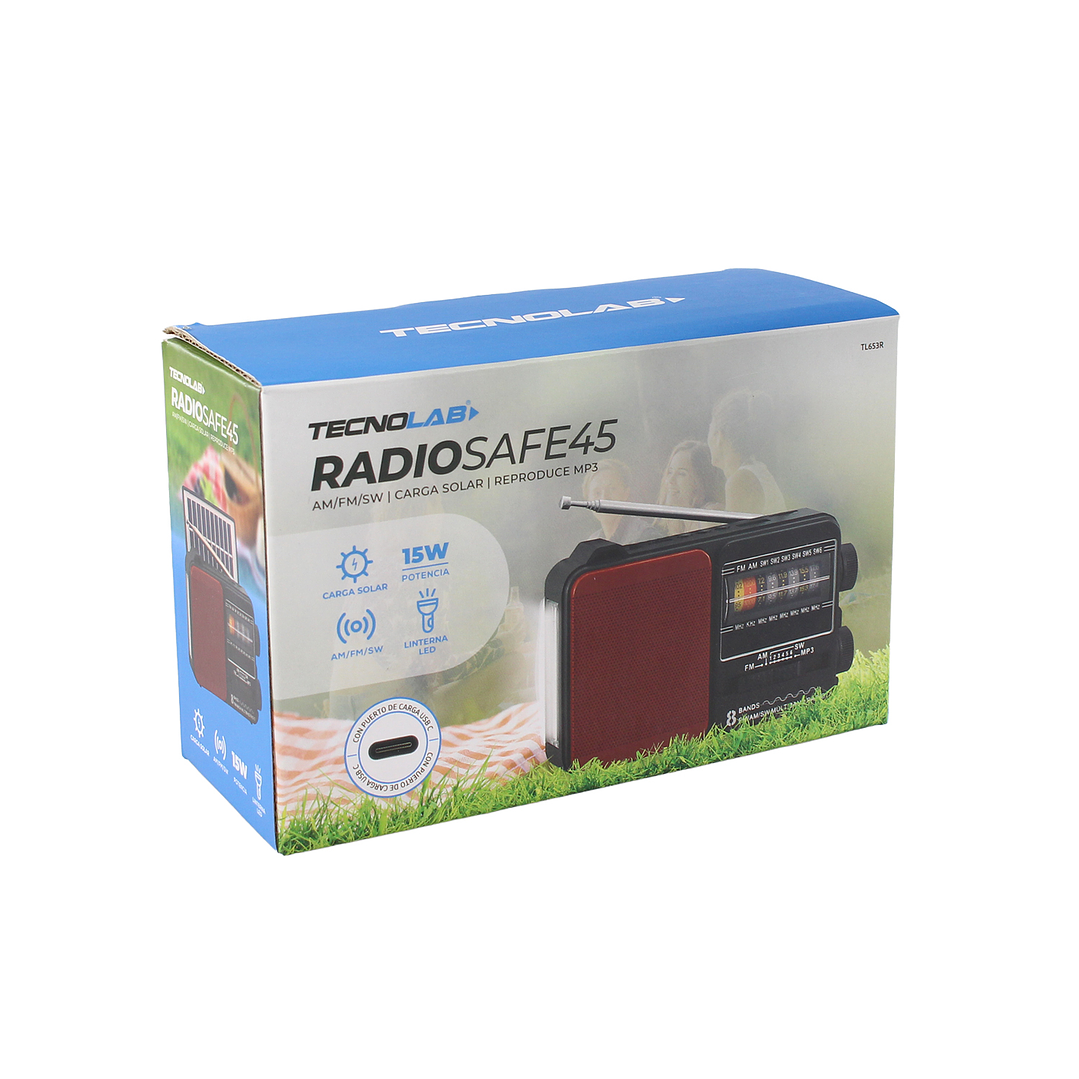 Radio Portátil Solar AM FM SW LED 15W TL653R Tecnolab Rojo 5