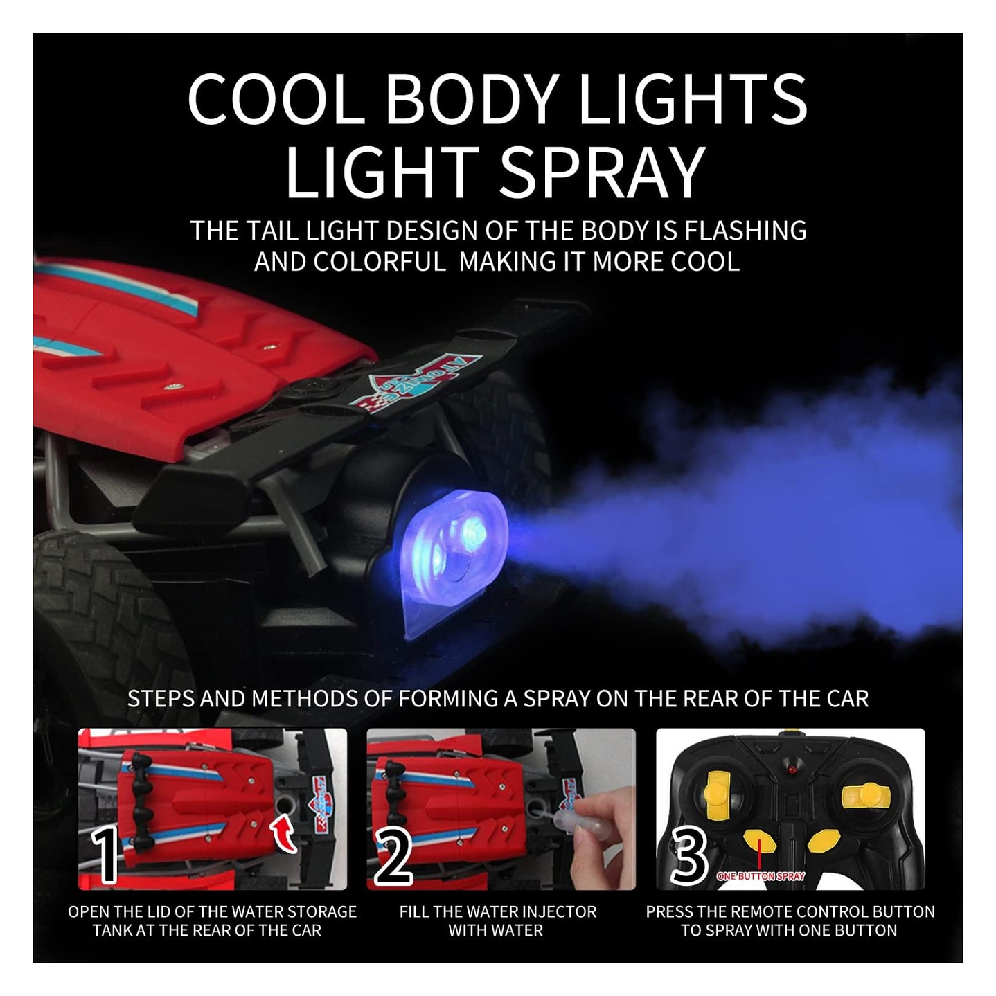 Auto de carrera RC Luz Música y Vapor Trasero DBG1759R Rojo 5