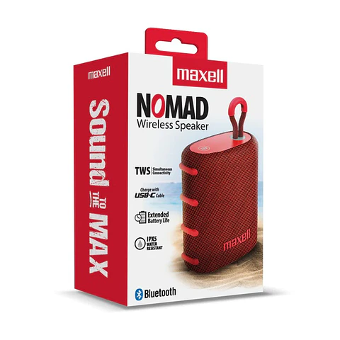 Parlante Bluetooth Portátil Maxell Nomad Tws 15 Hr Ipx5 Rojo