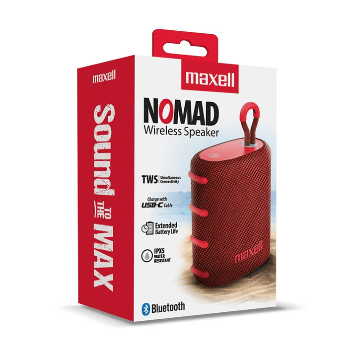 Parlante Bluetooth Portátil Maxell Nomad Tws 15 Hr Ipx5 Rojo 2