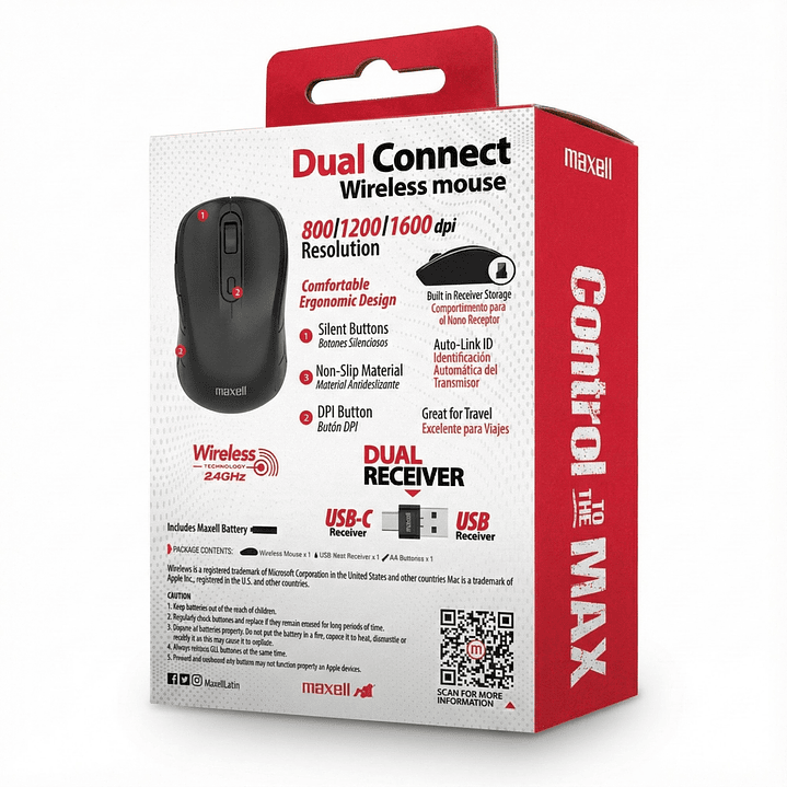 Mouse Inalámbrico Maxell MOWL-350 1600dpi Dual Usb/usb-c 4