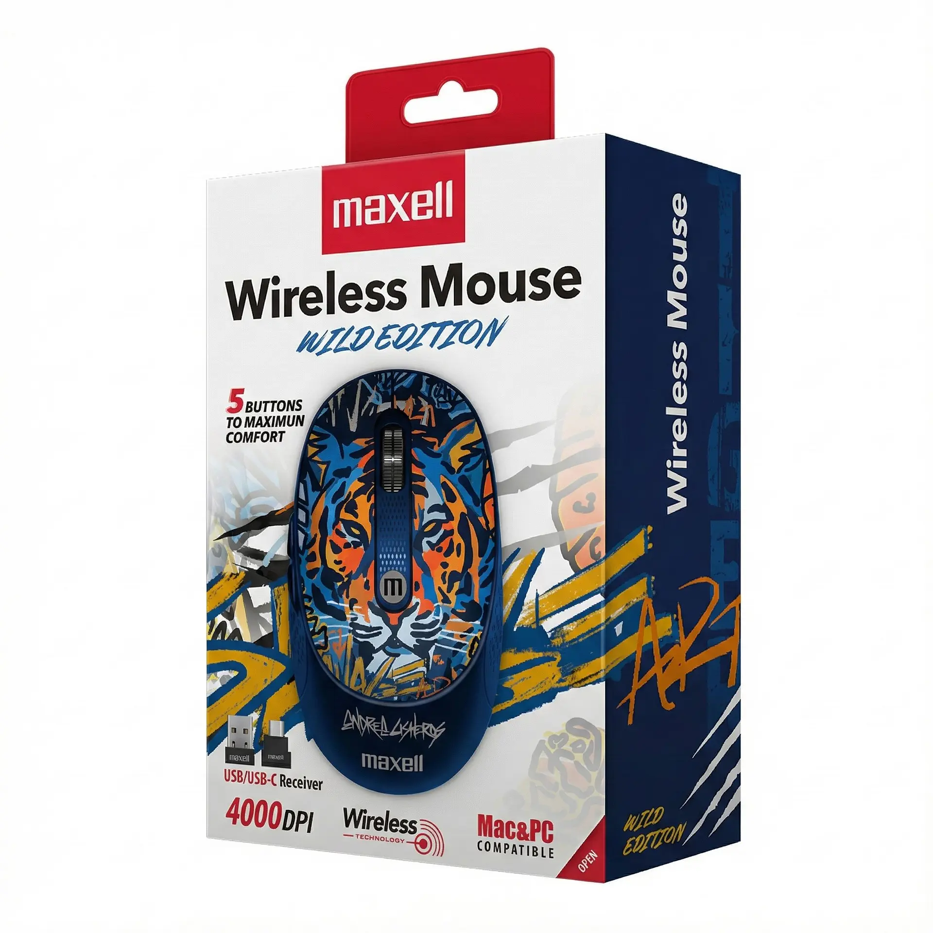 Mouse Inalámbrico Maxell Wild Tigre 4000dpi Usb/usb-c 3