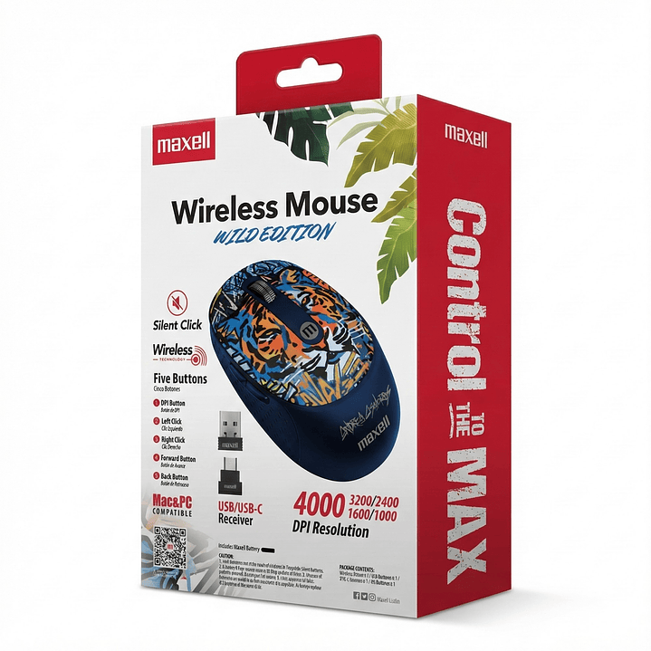 Mouse Inalámbrico Maxell Wild Tigre 4000dpi Usb/usb-c 5