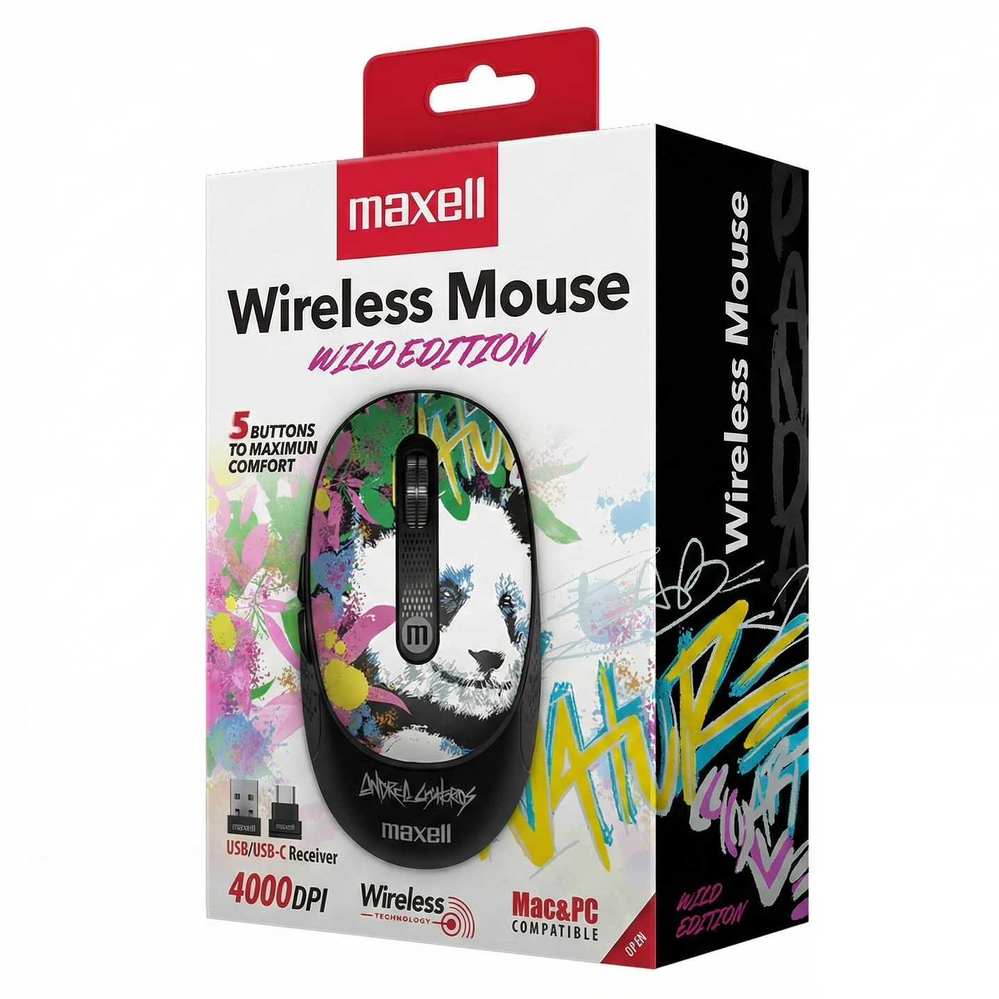 Mouse Inalámbrico Maxell Wild Panda 4000dpi Usb/usb-c 5
