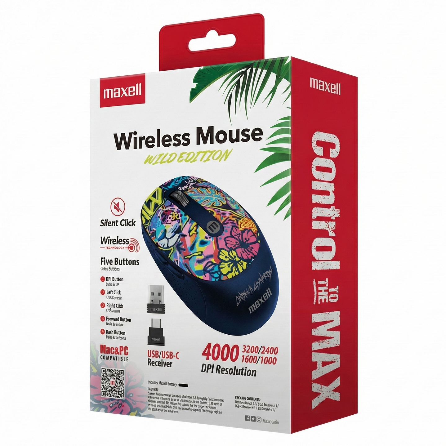 Mouse Inalámbrico Maxell Wild Jaguar 4000dpi Usb/usb-c 4