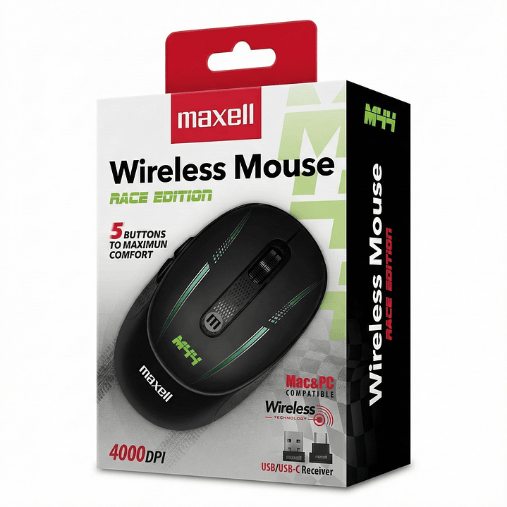 Mouse Inalámbrico Maxell Race M44 4000dpi Usb/usb-c 3