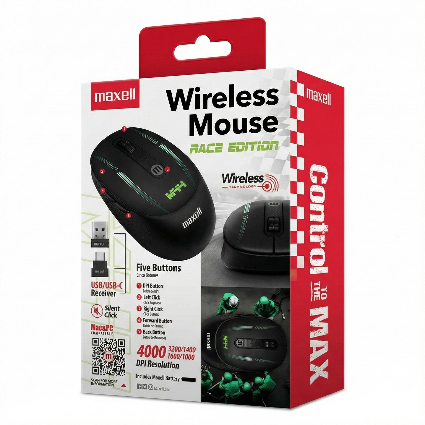 Mouse Inalámbrico Maxell Race M44 4000dpi Usb/usb-c 4