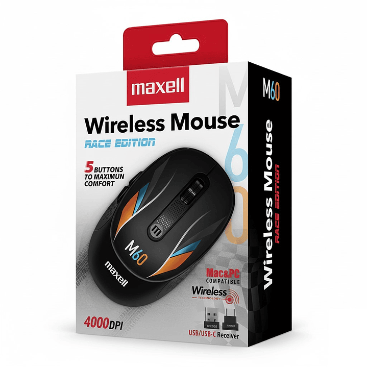 Mouse Inalámbrico Maxell Race M60 4000dpi Usb/usb-c 3