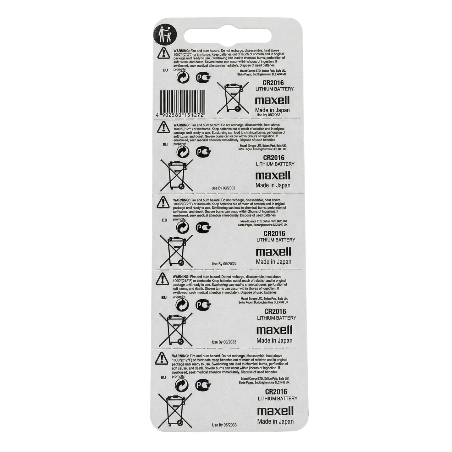 Pack 5 Pilas CR 2016 3v Maxell Tipo Botón Holograma 2