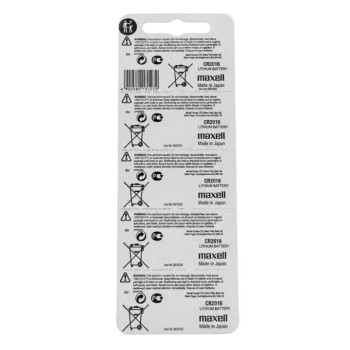 Pack 5 Pilas CR 2016 3v Maxell Tipo Botón Holograma 2