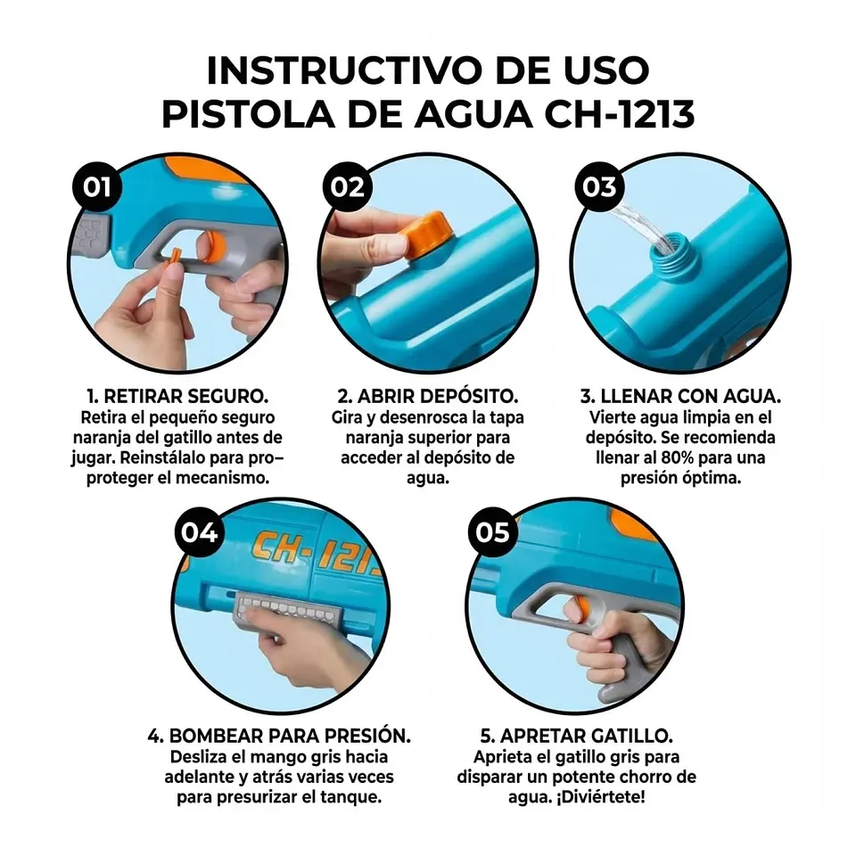 Juguete Pistola Lanza Agua Doble Chorro 400ml DBG1604BL 5