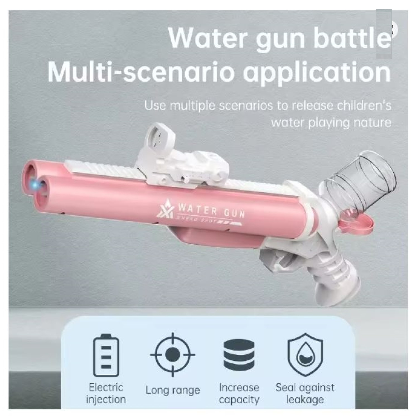 Juguete Pistola Lanza Agua Eléct Doble Cañon DBG1656P Rosa 5