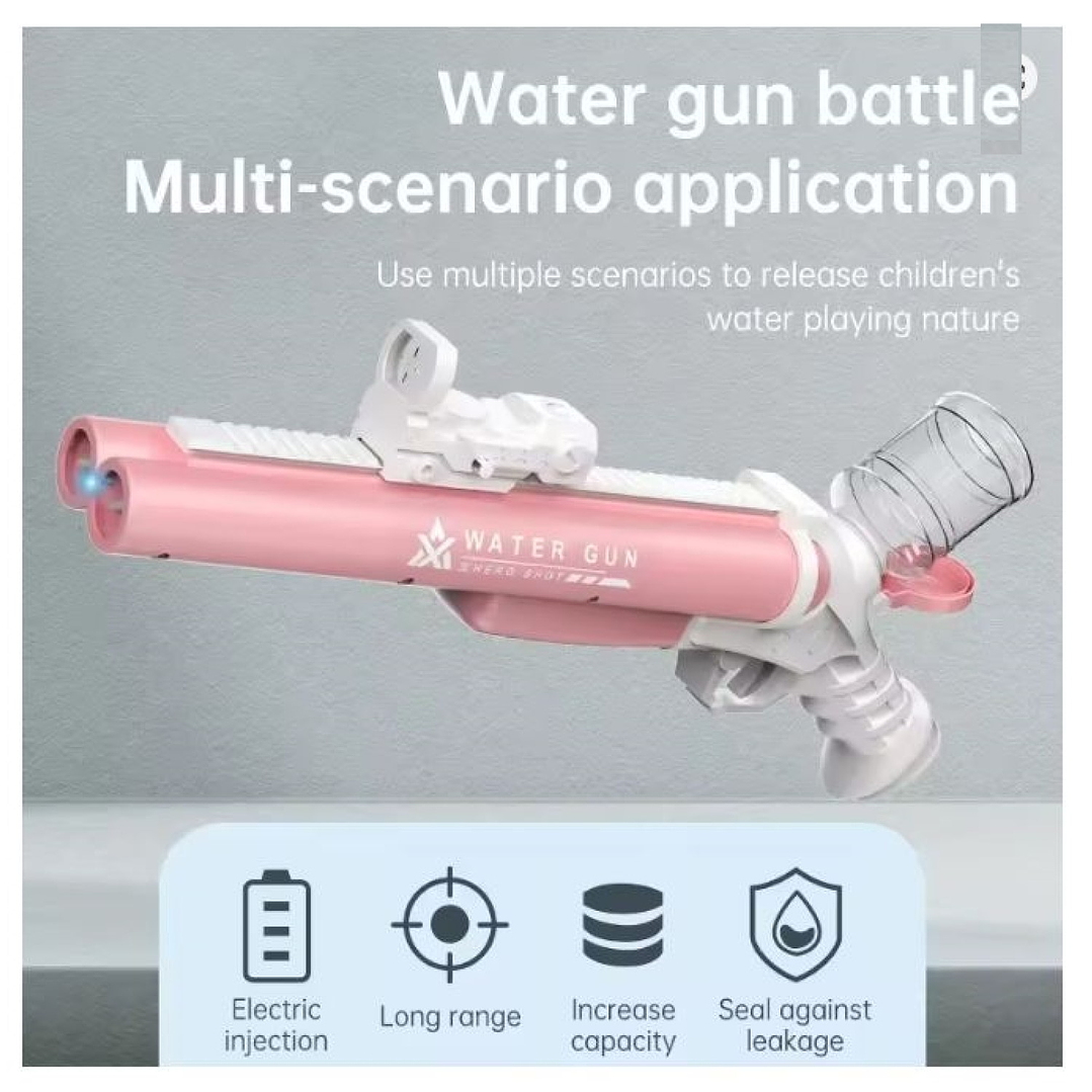 Juguete Pistola Lanza Agua Eléct Doble Cañon DBG1656P Rosa 5