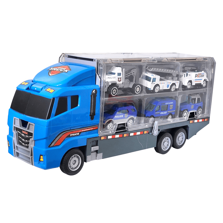 Juguete Camión Transporte Policial Fricción 6 Autos DBG1611 1