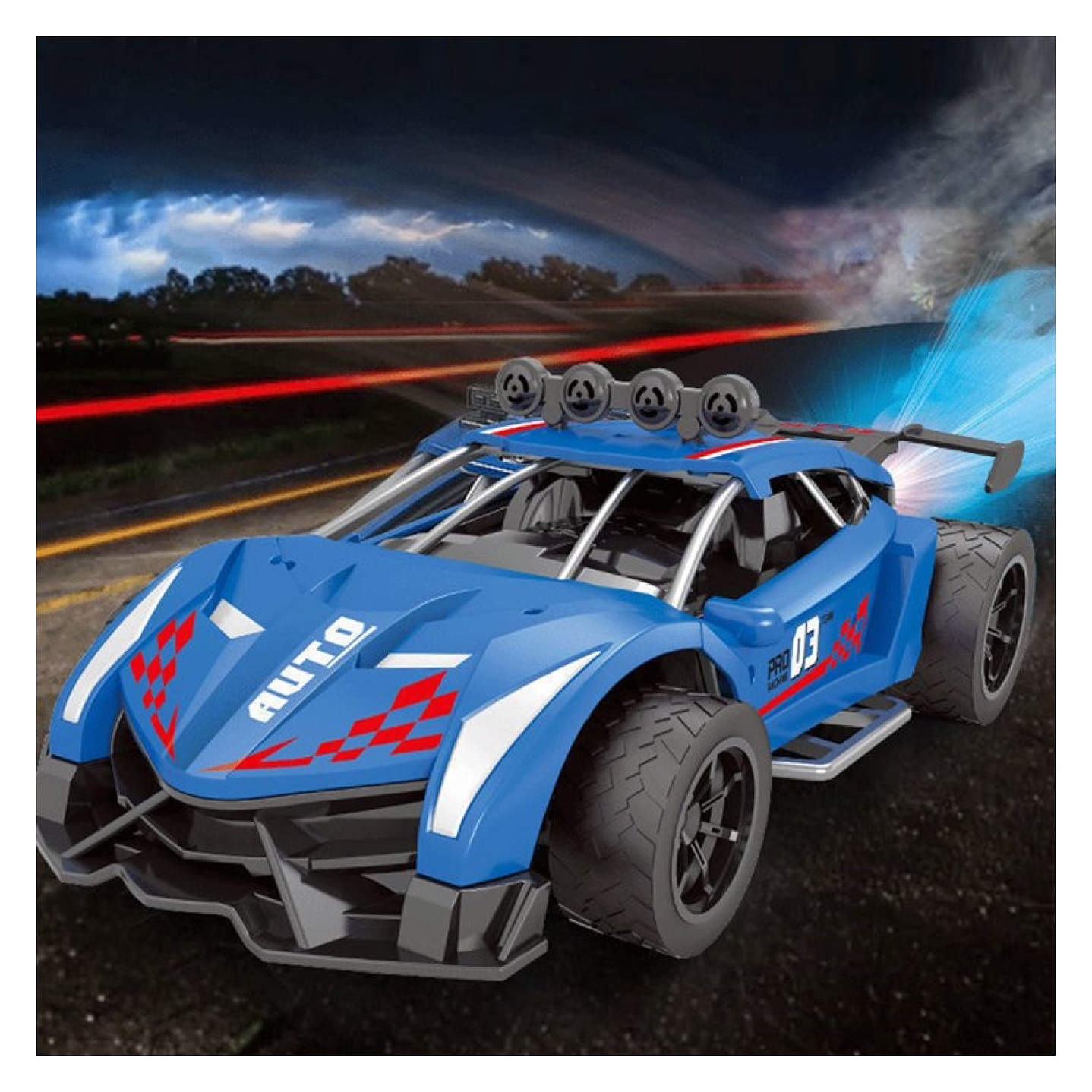 Auto de Carrera RC Luces Música Lanza Vapor DBG1579BL Azul 6