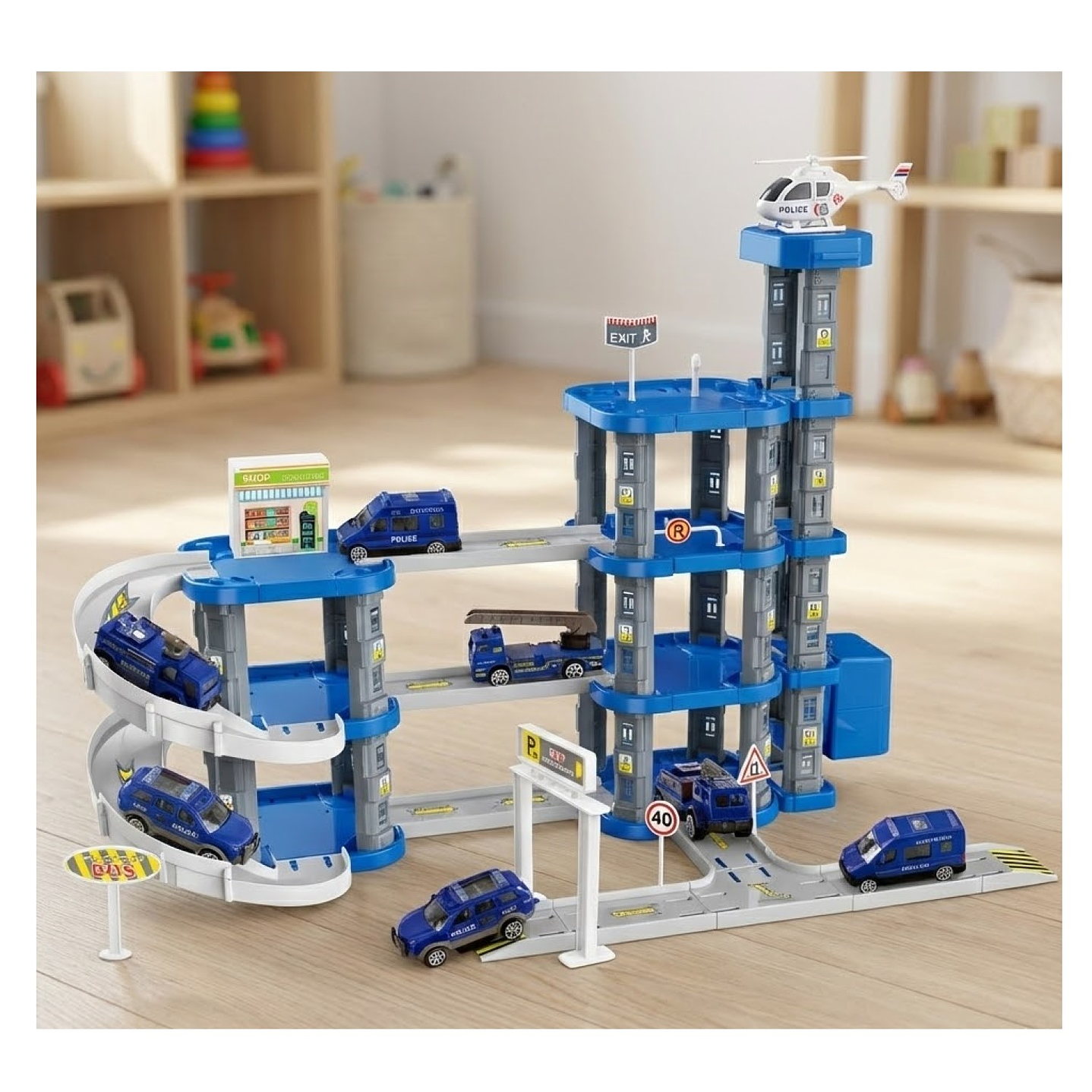 Set Armable Pista Autos 3 Niveles Garaje de Policía DBG1703 5