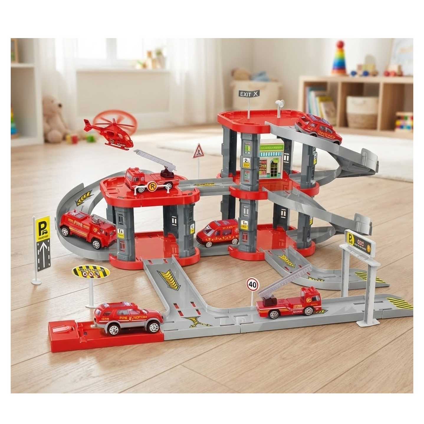 Set Armable Mini Parking Garage de Bombero con Autos DBG1704 4