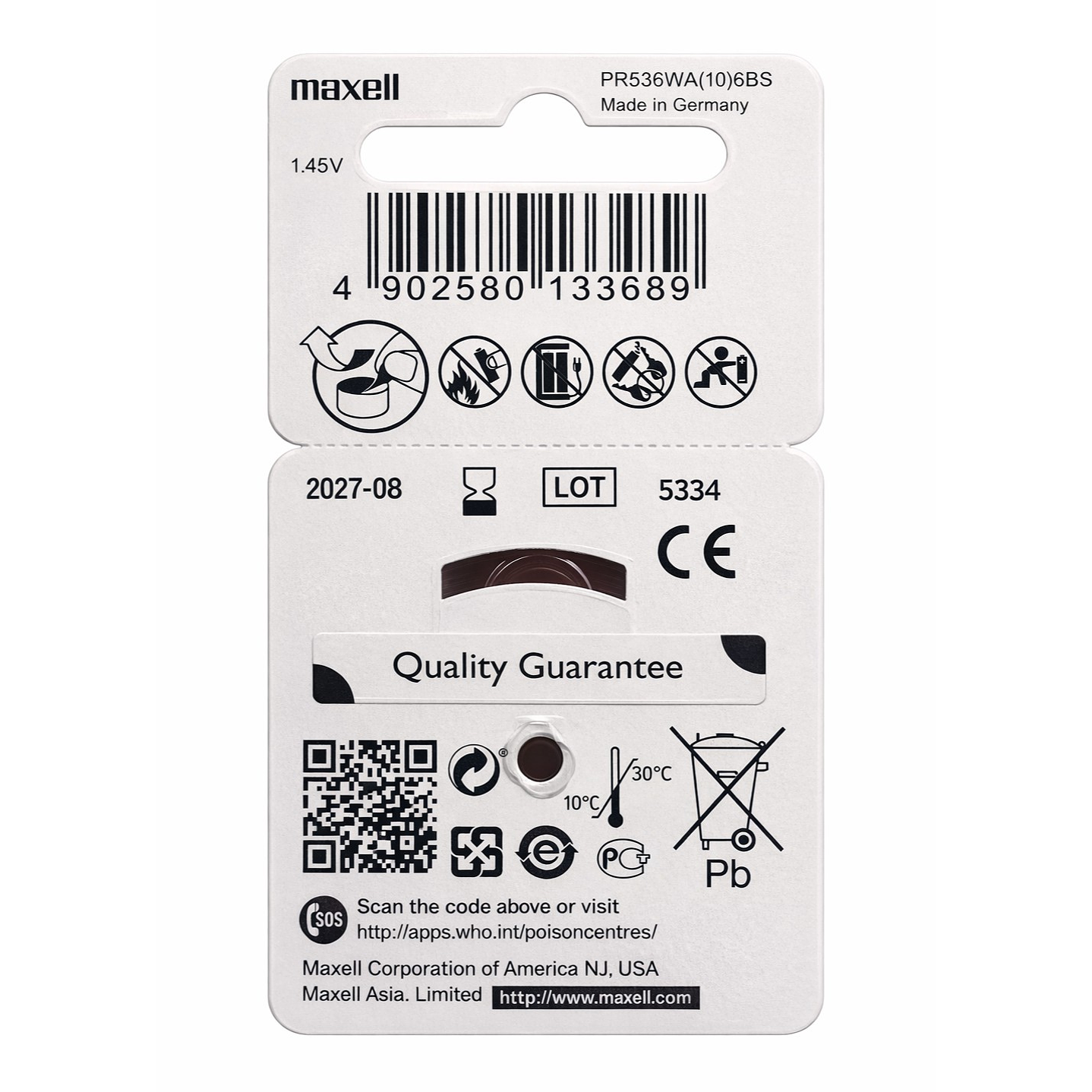 Pack 6 Pilas Para Audífonos Maxell 10 Auditivas 2