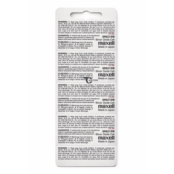 Pack 10 Pilas SR621SW (364) 1.55v Maxell Tipo Botón Holograma	 2