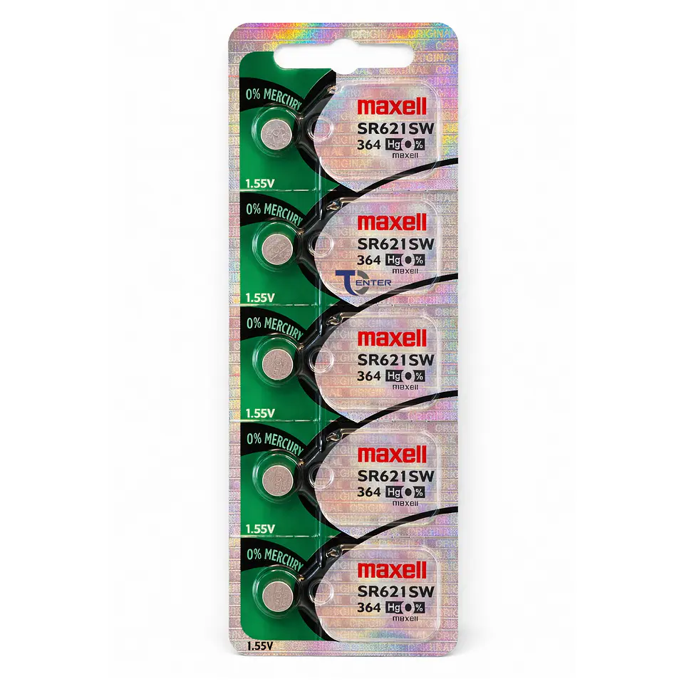 Pack 5 Pilas SR621SW (364) 1.55v Maxell Tipo Botón Holograma	 1