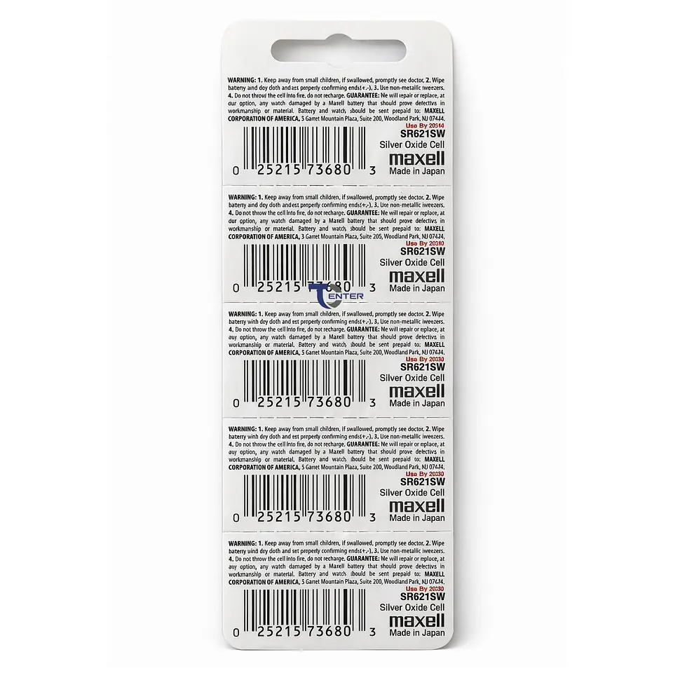 Pack 5 Pilas SR621SW (364) 1.55v Maxell Tipo Botón Holograma	 2