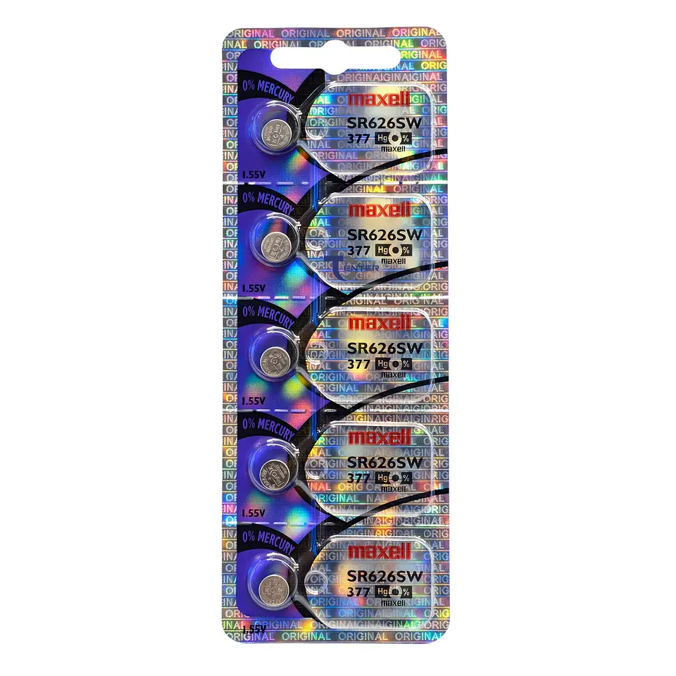 Pack 5 Pilas SR626SW (377) 1.55v Maxell Tipo Botón Holograma 1
