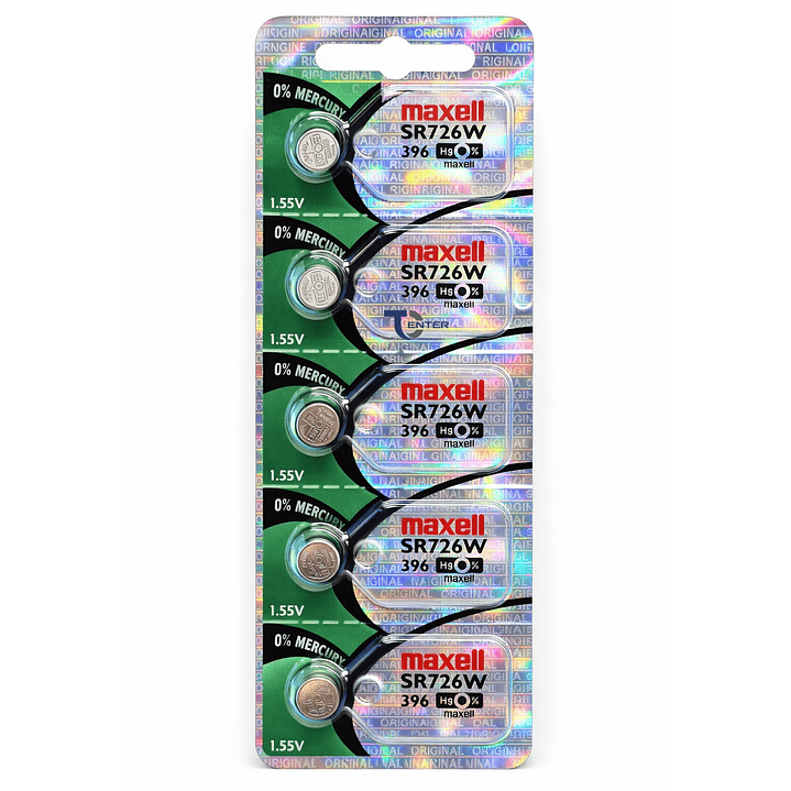 Pack 5 Pilas SR726SW (396) 1.55v Maxell Tipo Botón Holograma 1