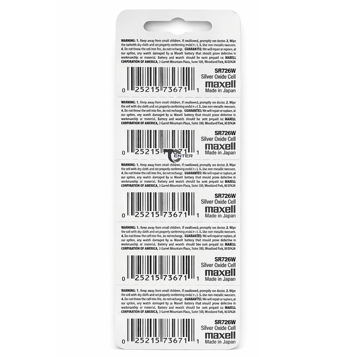 Pack 5 Pilas SR726SW (396) 1.55v Maxell Tipo Botón Holograma 2